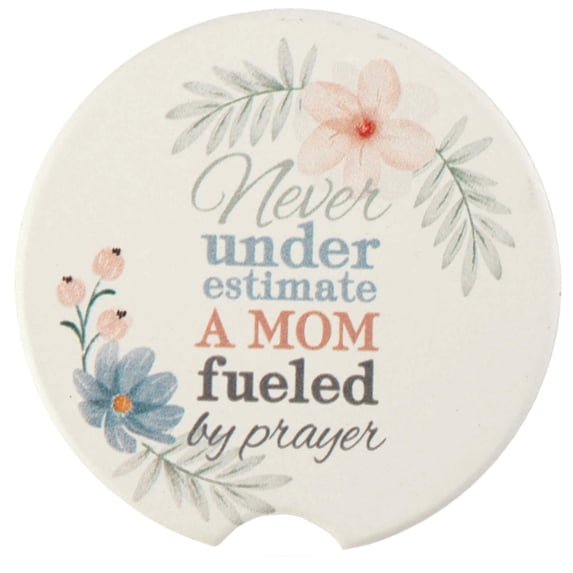 Dicksons Never Underestimate A Mom Fueled by Prayer Yellow 2.75 x 2.75 Ceramic Car Coasters Protective Cupholder Liner, Set of 2