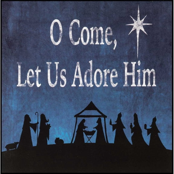 Dicksons O Come, Let Us Adore Him Manger Indigo Sky 8 x 8 Wood Christmas Wall Sign Plaque