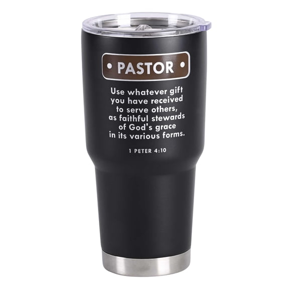 Dicksons On the Go Travel Tumbler With Sliding Lid 16 Oz Stainless Steel Faithful Servant Geometric