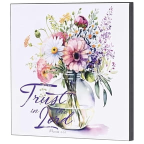 Dicksons PLK1212-951 Trust In The Lord Floral Theme Purple And White 12 x 12 Wood Decorative Wall Plaque Hanging Artwork