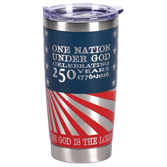 Dicksons Patriotic Tumbler 20 oz Stainless Steel One Nation Under God USA 250 Years Insulated Travel Cup with Push Top Lid, American Flag Drinkware