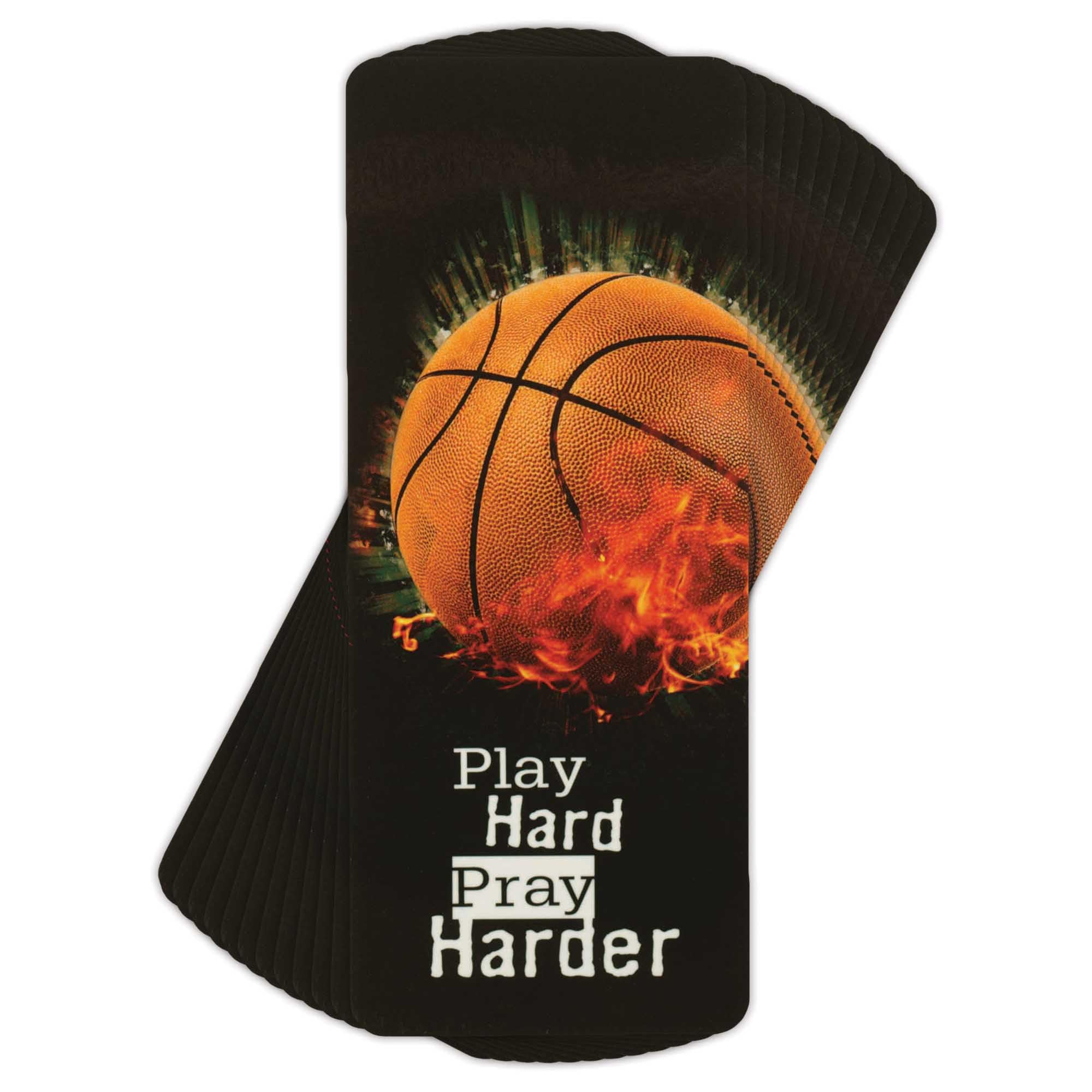 Dicksons Play Hard Pray Harder Basketball Encouraging Verse Laminated Black and Orange 6.38 x 2.75 Paper Bookmark Pack of 12