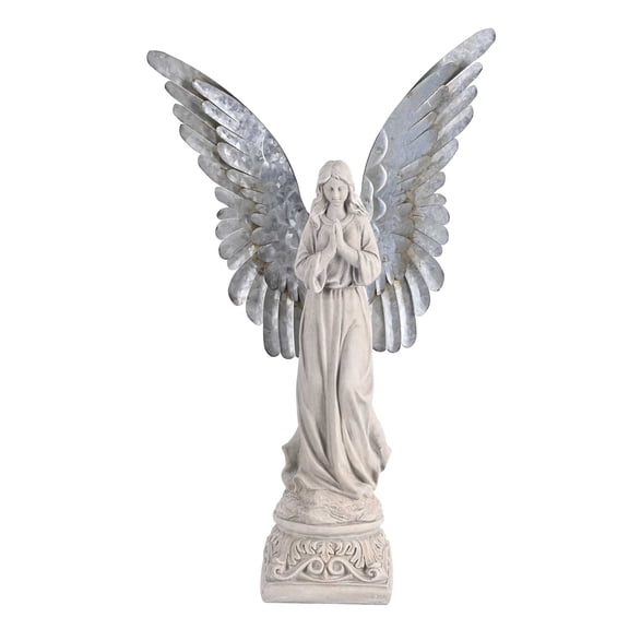 Dicksons Praying Angel with Detachable Wings - 23.5 Inch Ivory Resin and Metal Tabletop Figurine