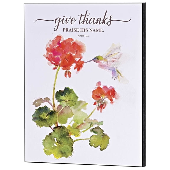Dicksons Red Hummingbird - Give Thanks - Psalm 100:4 - 14 x 11 Inch MDF Wood Block Sign for Tabletop or Wall