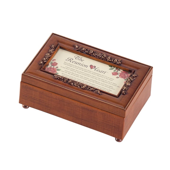 Dicksons Reunion Heart Woodgrain Embossed Petite Rose Music Box Plays Amazing Grace