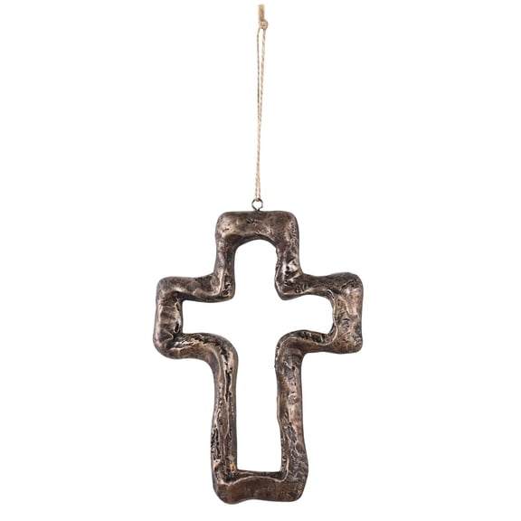 Dicksons Rugged Stone Look Cross with Jute Rope, Bronze 5.75 x 4.25 Inch Resin Wall Art Plaque
