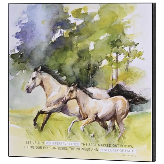 Dicksons Run With Perseverance Hebrews 12:1-2 Brown and Green MDF Decorative Wall Plaque 12 x 12 Inch