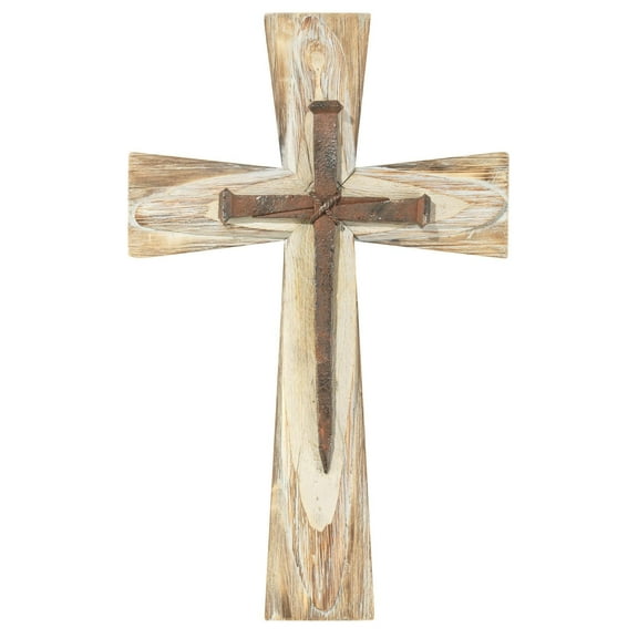Dicksons Rustic Nails Decorative Natural Woodgrain 19.5 x 12.75 Wood And Resin Wall Cross
