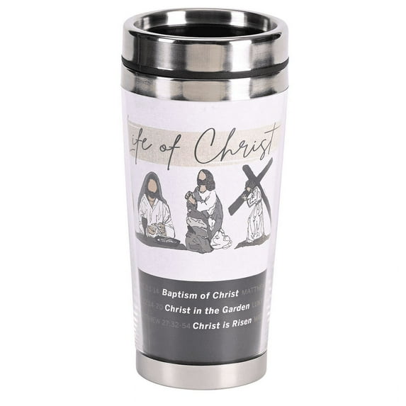 Dicksons SSMUG-340 The Life Of Christ White, Tan, and Black 16 Ounce Stainless Steel Travel Tumbler