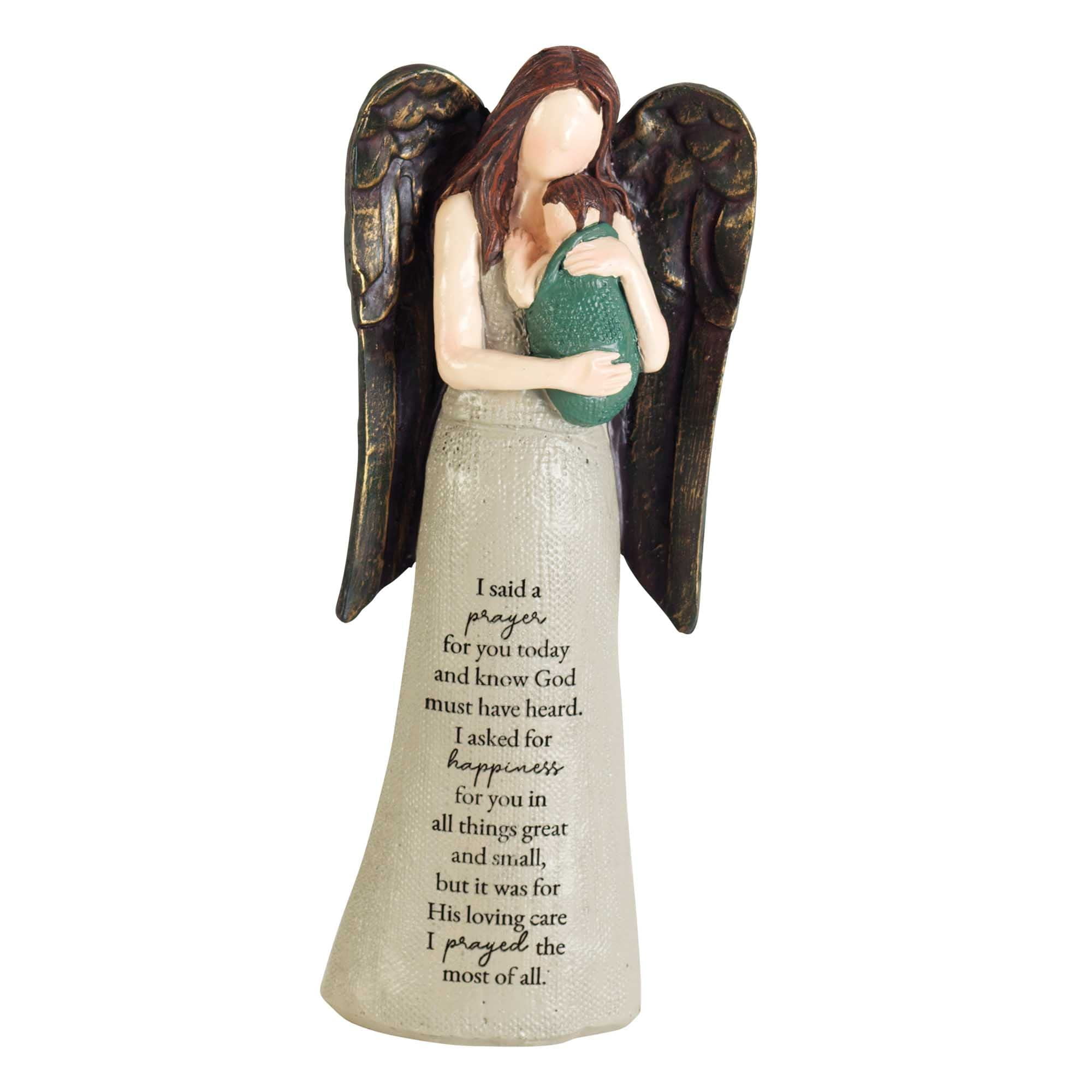 Neutral Brown Resin Angel Figurine with Prayer Engraving