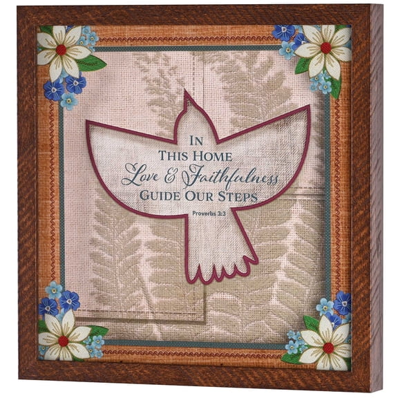 Dicksons Scripture Wall Art With Rustic Wood Frame, Inspirational Christian Home Dcor 13 x 13 Inch Dove Love and Faithfulness Guide Our Steps