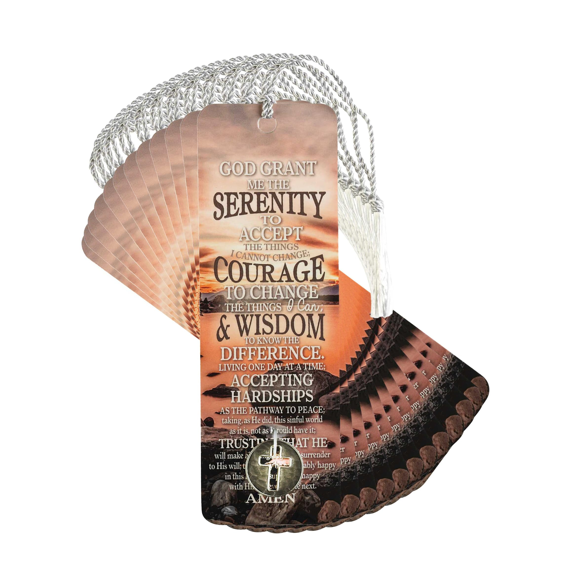 Dicksons Serenity Prayer Beach Sunset 6 inch Paper Tassled Bookmark with Coin Pack of 15