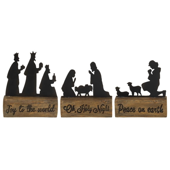 Dicksons Silhouette Wood Block Christmas Nativity Brown and Black 7 Inch Resin Figurine Set of 3