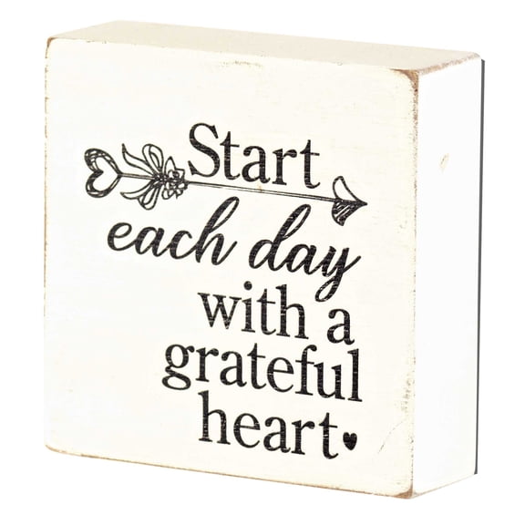 Dicksons Start Each Day Grateful Distressed White 3 x 3 MDF Table Top Block Sign