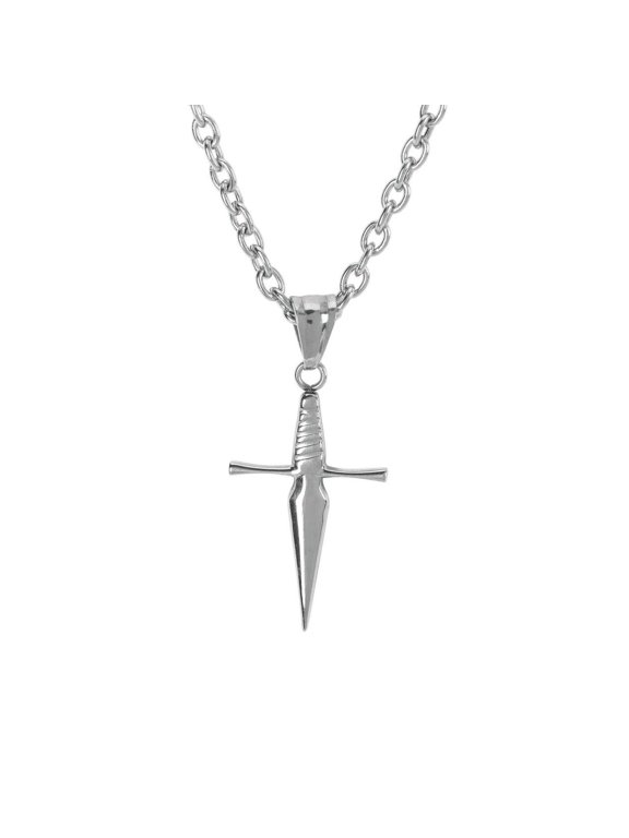 Sword Cross Silver Tone 18 Inch Stainless Steel Pendant Necklace