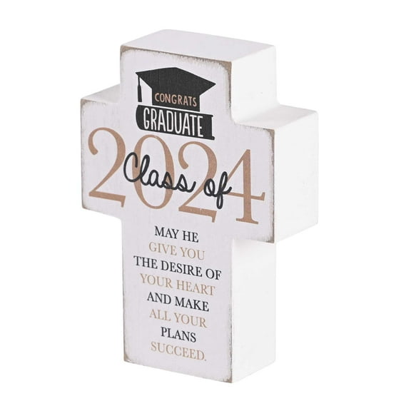 Dicksons TPLKC34-107 Congrats Graduate Class of 2024 White and Black 3 x 4 Wood Distressed Cross Shaped Decorative Tabletop Plaque Home Dcor