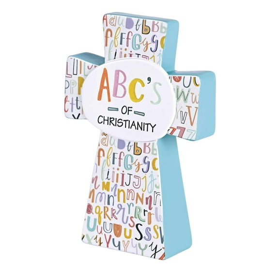 Dicksons TTCR-358 ABC's Of Christianity White And Sky Blue 6 x 4 Resin Wedge Shaped Cross Decorative Tabletop Plaque Home Dcor