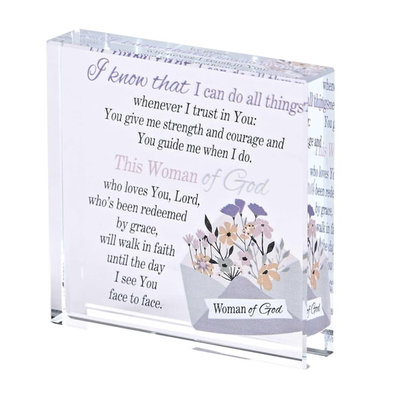 Dicksons TTPLQG-200 I Know I Can Do All Things Whenever I Trust In You Clear And Purple 3 x 3 Glass Square Decorative Tabletop Plaque Home Dcor