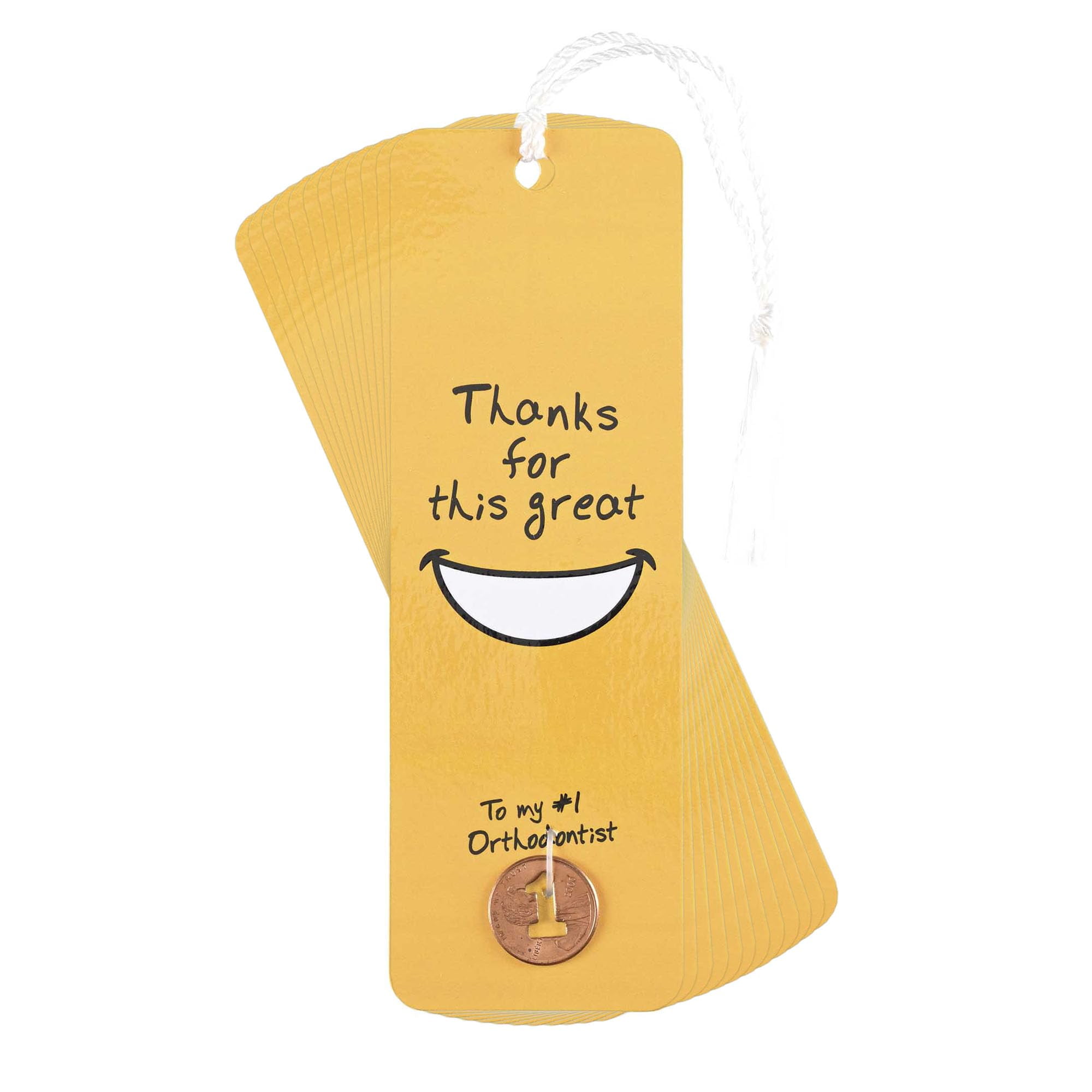 Dicksons Thank You to My #1 Orthodontist, Yellow 6 x 2 Inch Paper Tassel Bookmark with Coin; Pack of 15