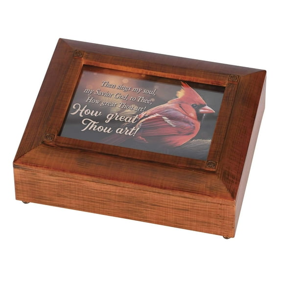 Dicksons Then Sings My Soul Cardinal, Woodgrain Finish 9.5 x 7.75 Inch Polymer Keepsake Remembrance Box