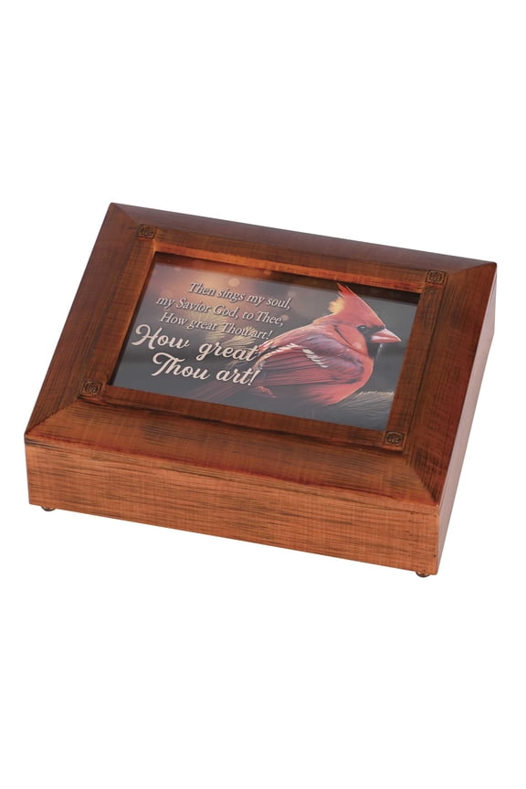 Then Sings My Soul Cardinal, Woodgrain Finish 9.5 x 7.75 Inch Polymer Keepsake Remembrance Box