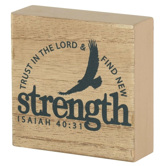 Dicksons Trust And Find New Strength Encouraging Verse Block Style Tan 3 x 3 MDF Mini Tabletop Plaque