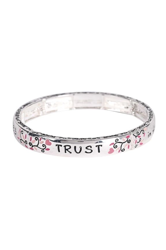 Trust In The Lord With All Your Heart Engraved Proverbs Verse Women's One Size Silver Plated Stainless Steel Everyday Four-Tile Stretch Bracelet