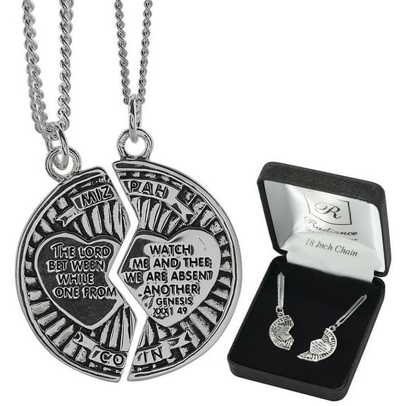 Dicksons Two-Piece Mizpah Coin with Hearts Sterling Silver 18-Inch and 24-Inch Pendant Necklace