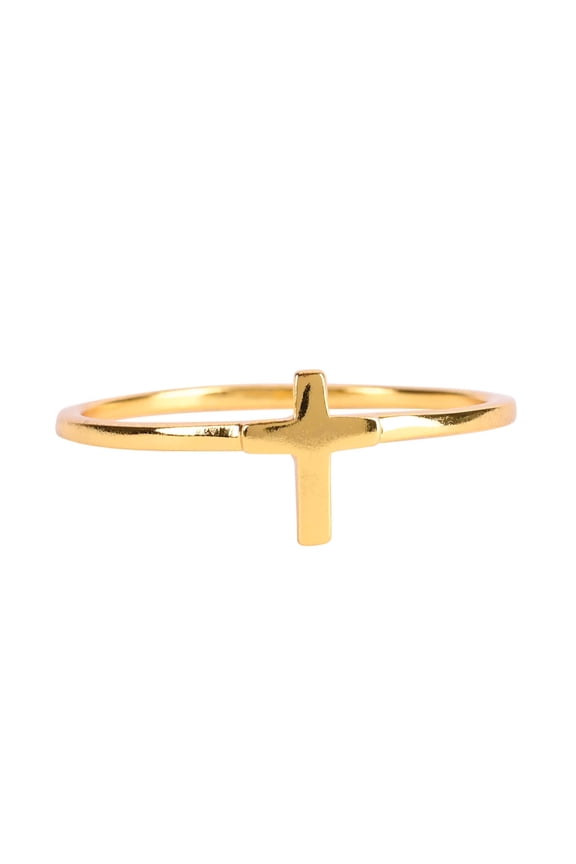 Vertical Cross Ring for Women Gold Plated Metal Faith Jewelry, Size 6