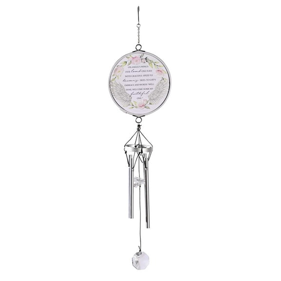 Dicksons WCA-1002 On Angels Wings Our Loved One Flies Silver Tone and Floral 14.5 Inch Aluminum Suncatcher Wind Chime Noisemaker
