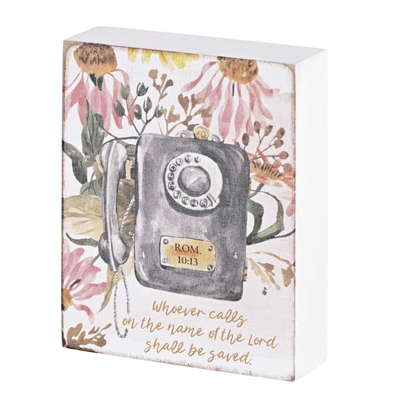 Dicksons Whoever Calls Shall Be Saved, Roman 10:13, Multicolor 4 x 3 Inch MDF Wood Tabletop Block Sign Plaque
