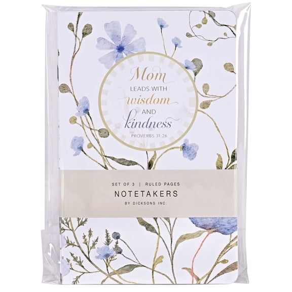 Dicksons Women's Inspirational Christian Notetakers Lined Journal Ruled Notebook 5.5 x 8.5 Inch Paper Floral Mom Leads With Kindness Scripture Assorted Set of 3