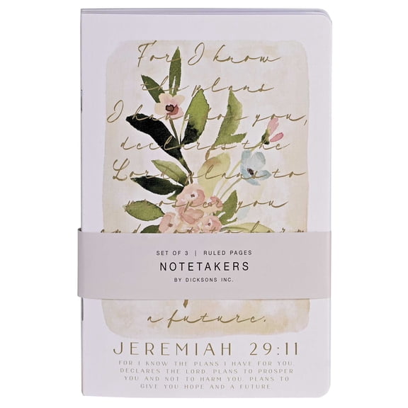 Dicksons Women's Inspirational Christian Notetakers Lined Journal Ruled Notebook 5.5 x 8.5 Inch Paper Floral Scripture Assorted Set of 3
