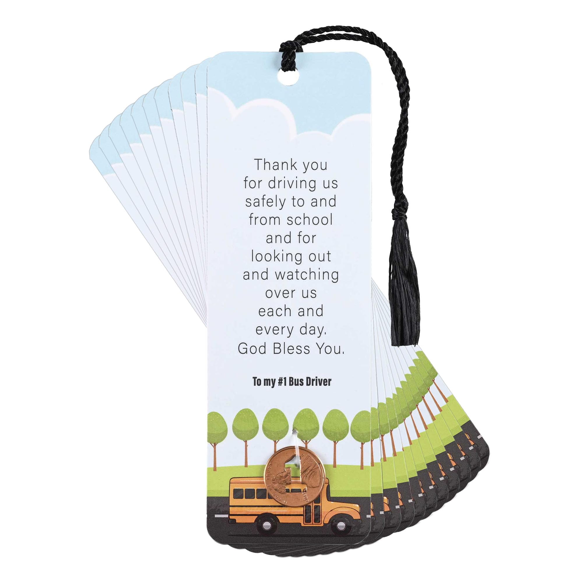 Dicksons to My #1 Bus Driver, Multicolor 6 x 2 Inch Paper Tassel Bookmark with Coin; Pack of 15