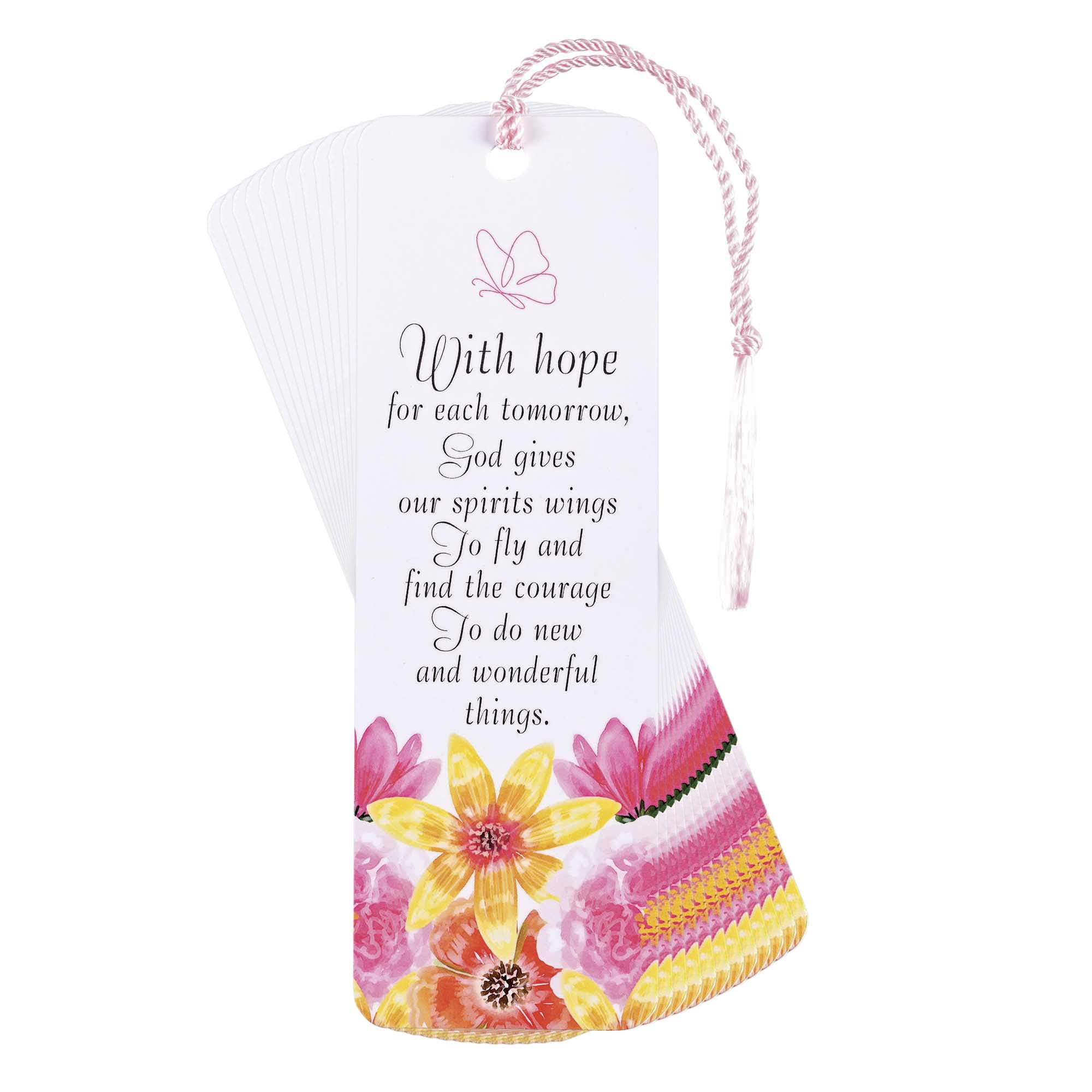 Dicksons with Hope for Each Tomorrow, Pink/Yellow 6 x 2 Inch Laminated Cardstock Tassel Bookmark; Pack of 12