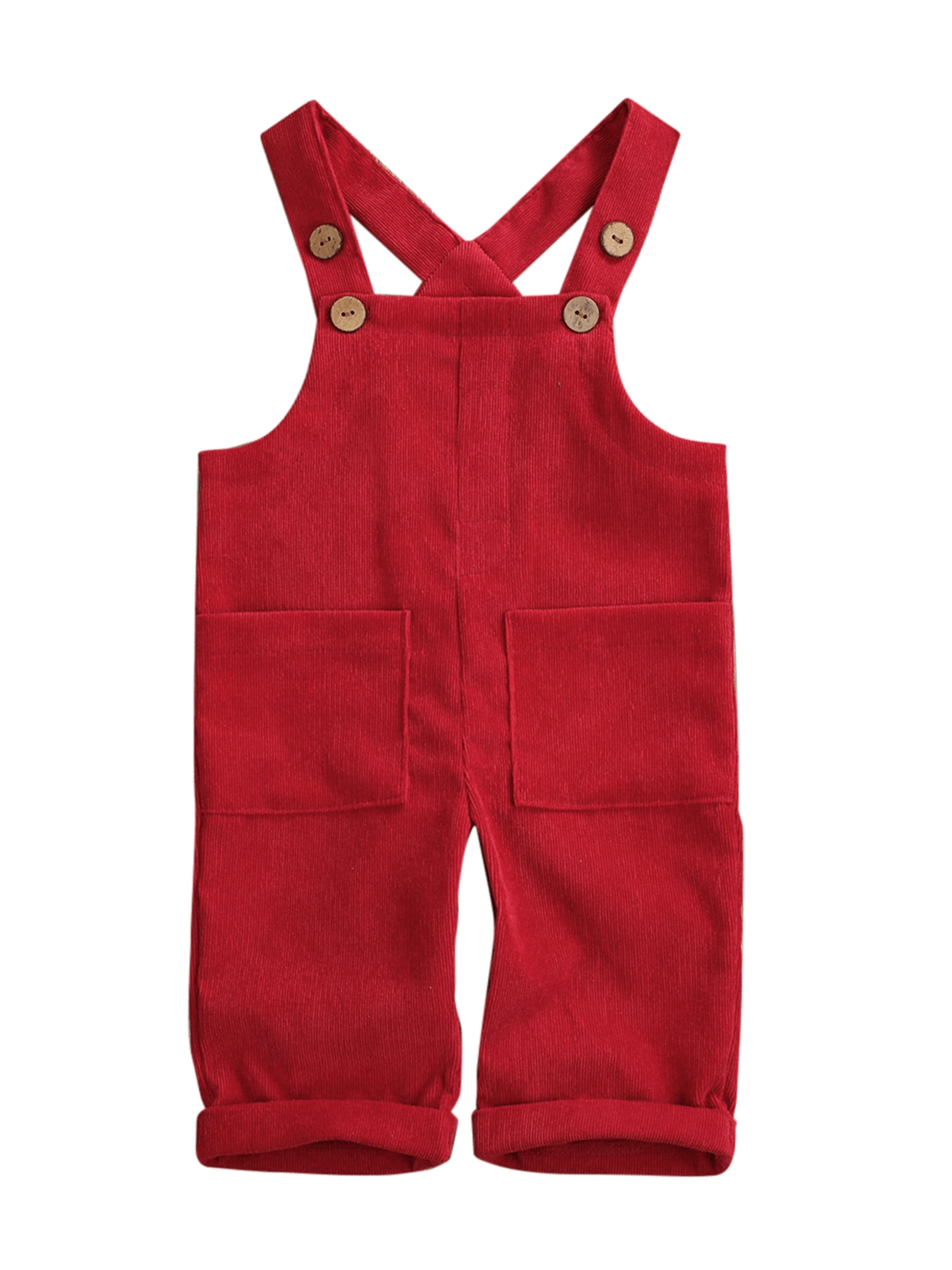 Diconna Baby Boy Girl Overalls Corduroy Jumpsuit with Pocket Red 23