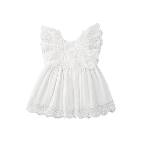 Diconna Baby Girl Clothes Newborn Baby Summer Outfit Lace Patchwork Romper / Dress Solid Color White Cute Bow Sleeveless Dresses