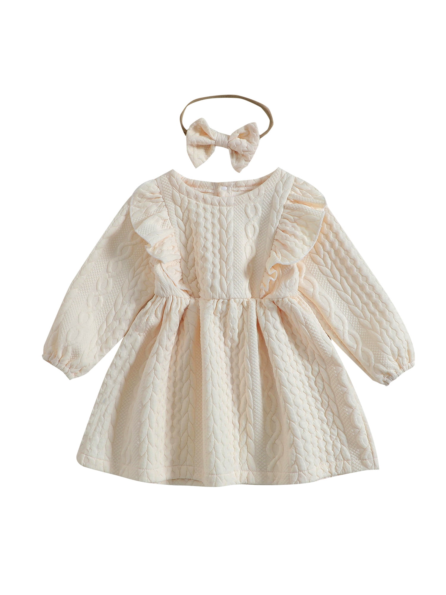 Petit Bebe Girls Smocked Dress - Long Sleeves - Pink Corduroy - Ruffle Collar main image 1