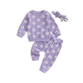 thumbnail image 1 of Diconna Baby Girl Fall Outfits Daisy Print Crew Neck Long Sleeve Sweatshirts Long Pants Headband 3Pcs Clothes Set 18-24 Months, 1 of 8