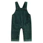 Diconna Baby Toddler Girls Boys Corduroy Plain Pocket Suspender Pants Bib Overalls Jumpsuit Green 3-4 Years