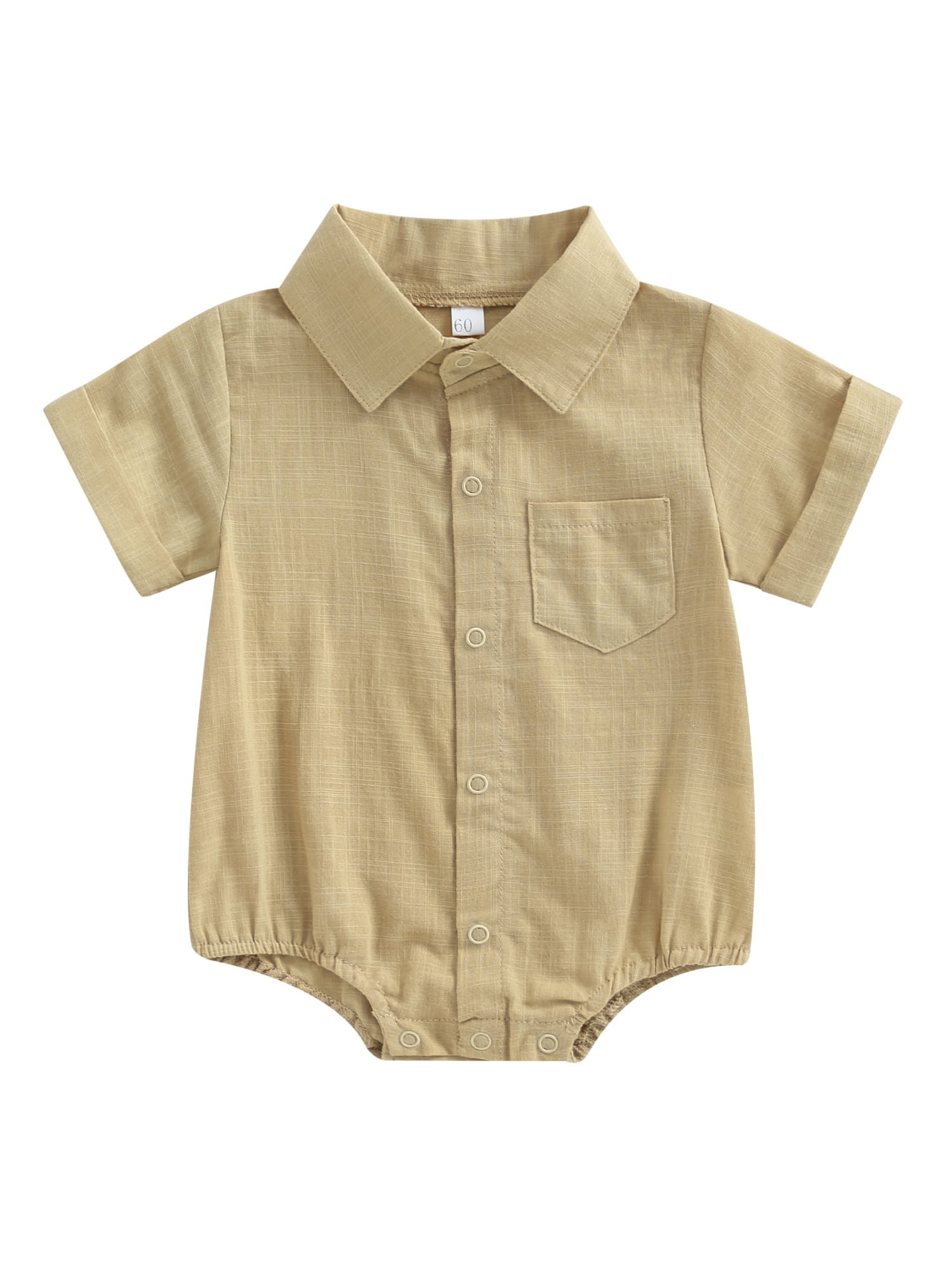 Diconna Infant Baby Boy Cotton Linen Dress Shirt Onesie Rolled Short