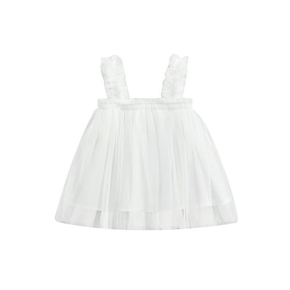 Diconna Kids Infant Baby Girl Mesh Tulle Dress Sleeveless Pleated Solid Summer Dress for Party Stage Show White 12-24 Months