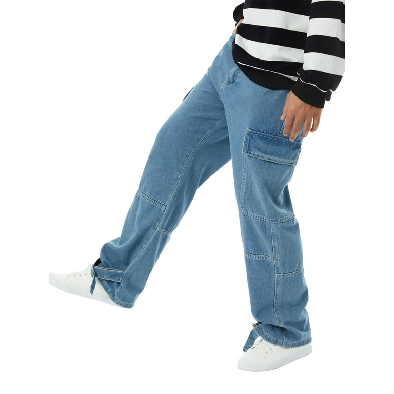 satellit Ruin Maleri Diconna Men Clothing Pocket Button Jeans Adult Loose All-Match Plain Color  Straight-Leg Male Denim Pants with Pockets Light Blue XXL - Walmart.com