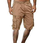 Diconna Men's Cargo Shorts Casual Loose Cargo Shorts Below Knees Elastic Waist Summer Beach Shorts with Multi Pockets Khaki XL