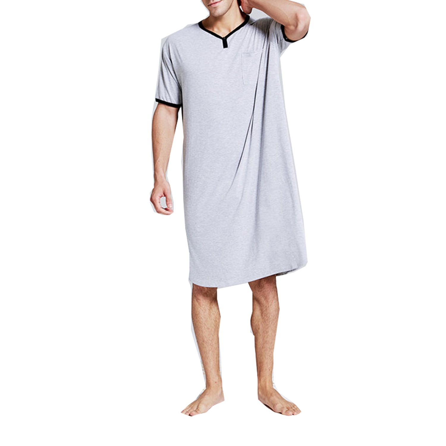 Night Gown Best Night Wear For Men Men's Comfort Knit V Neck Short Sleeve  Cotton Nightshirt