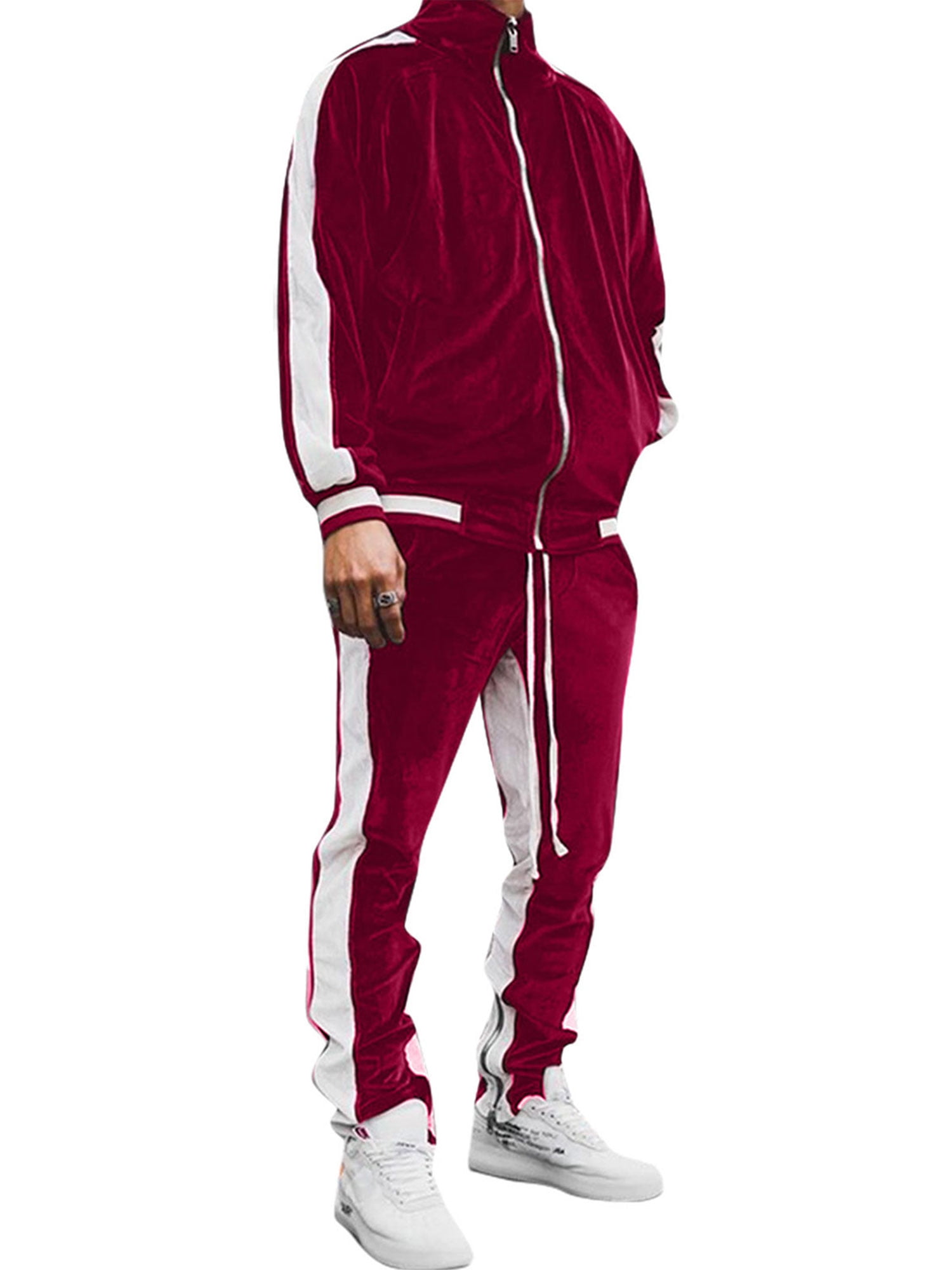 Diconna Mens Tracksuit Set Color Matching Velvet Zip Up