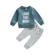 Diconna My 1st Valentines Day Outfits Infant Toddler Boy Shirts Letter Sweatshirt Heart Pants 2Pcs Clothes Set Blue 12-18 Months