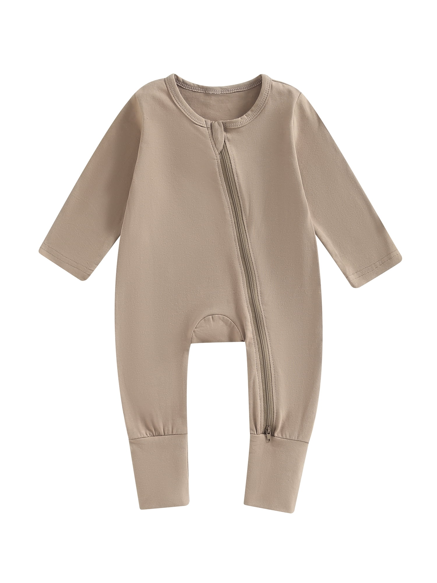 Diconna Newborn Baby Romper Pajamas Long Sleeve Crew Neck 2 Way Zipper