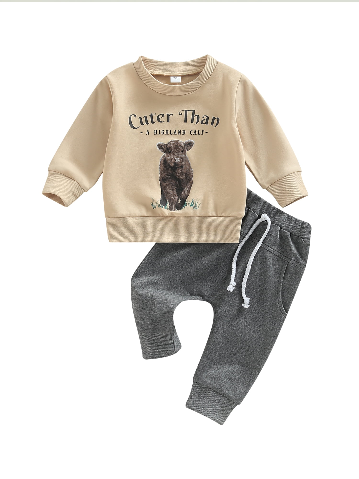 2pcs Baby Solid Textured Cotton Long-sleeve Top and Trousers Set