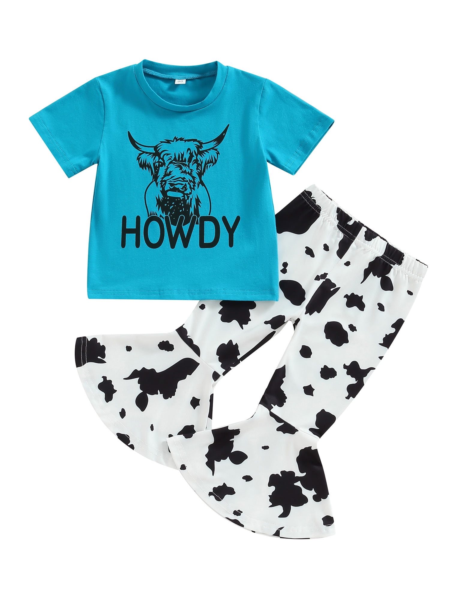 Diconna Western Baby Girls Clothes Cow Print Bell Bottoms Toddler